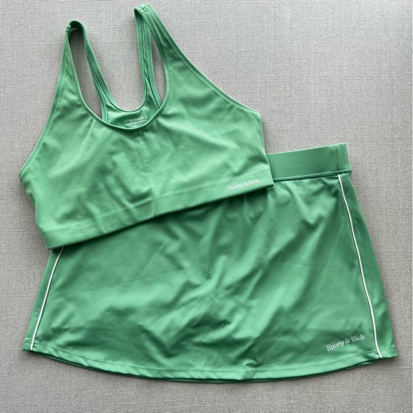 SPORTY & RICH 2-Piece Green Bonded Sport Bra and Skort Set - Picture 9 of 16